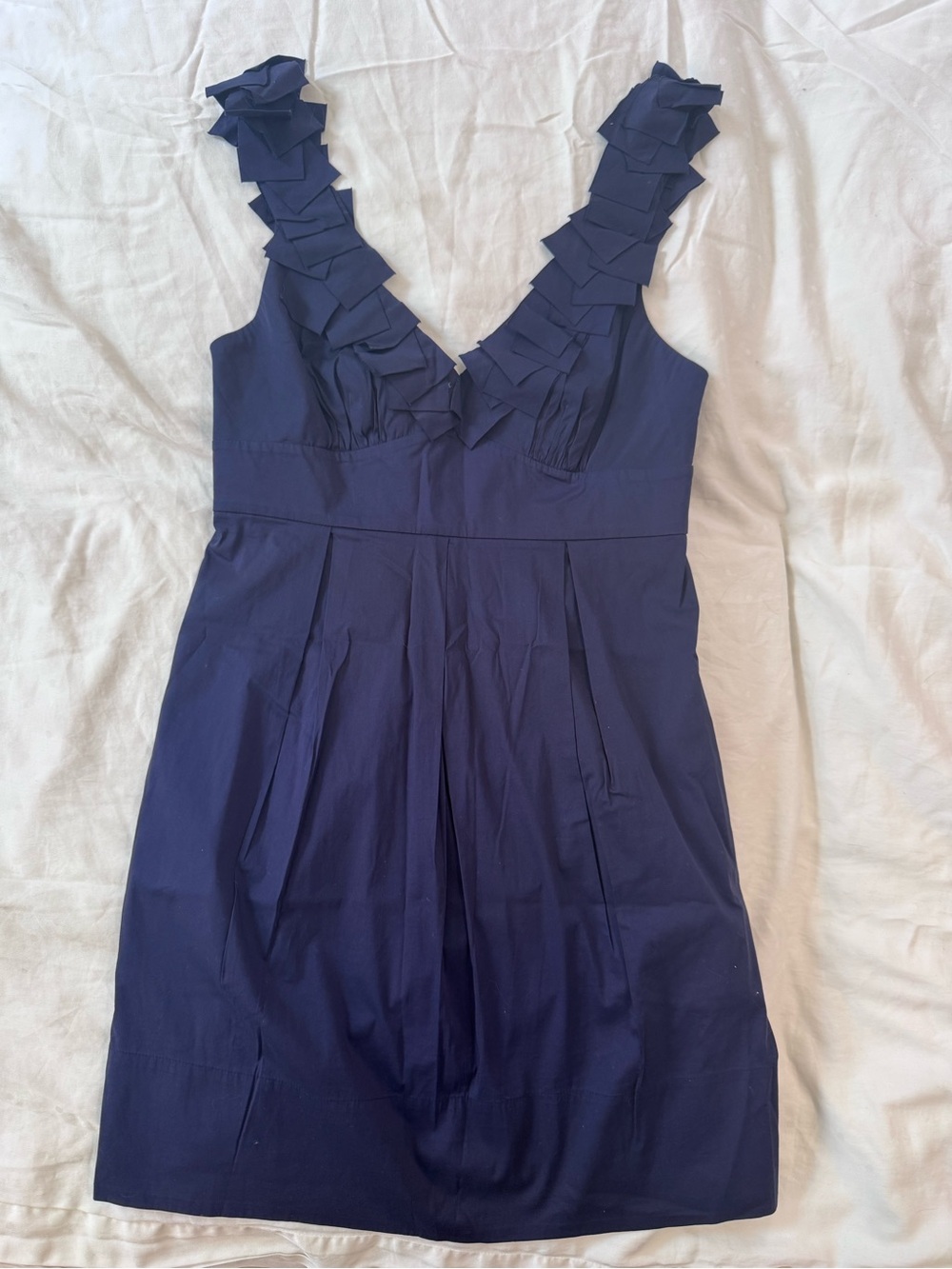 BCBG MaxAzria Navy Ruffle V-Neck Sleeveless Dress
